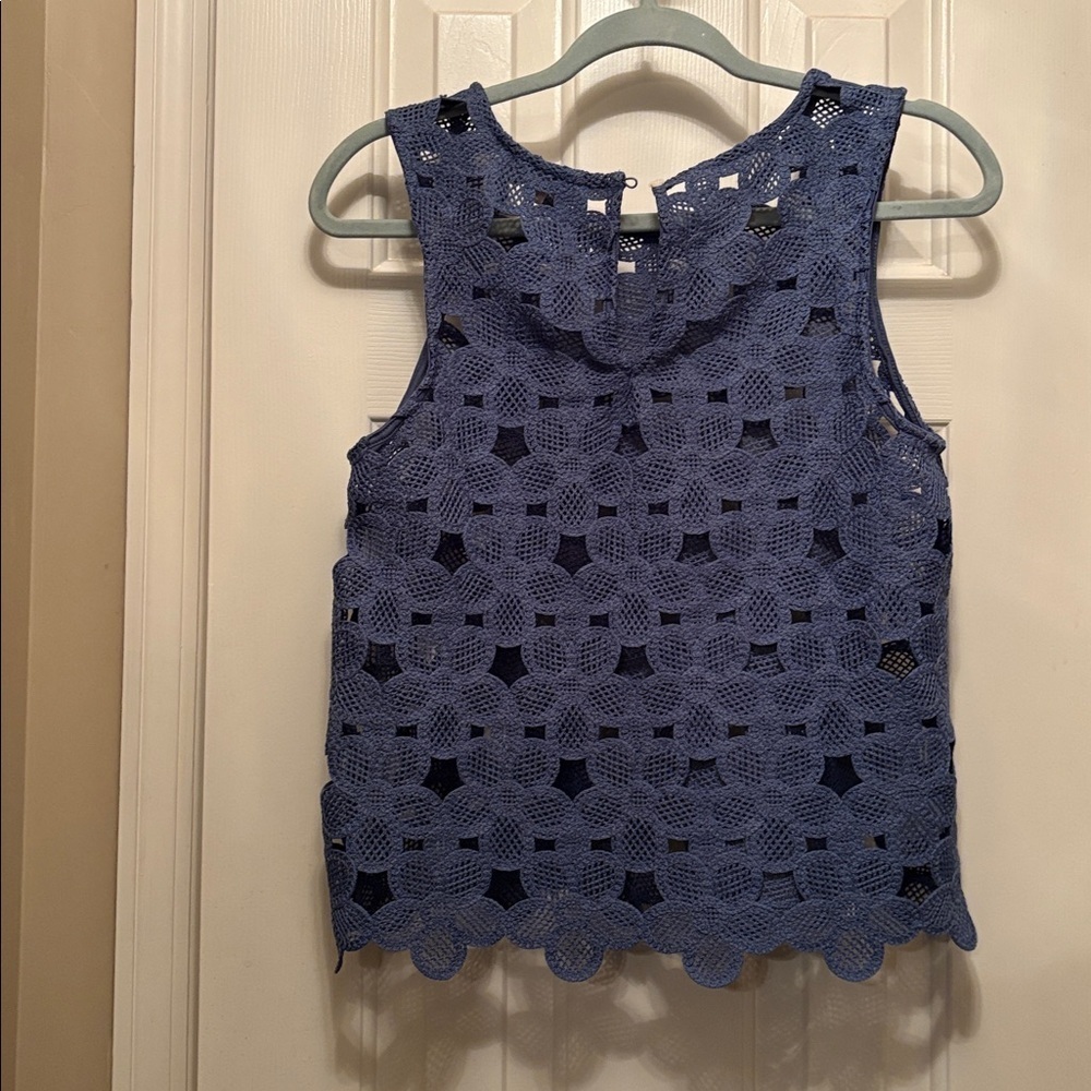 LOFT Blue Floral Crochet Tank Top - Picture 6 of 6